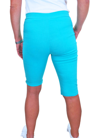 Womens High Waist Skinny Stretch Pedal Pusher Style Summer Shorts Light Turquoise