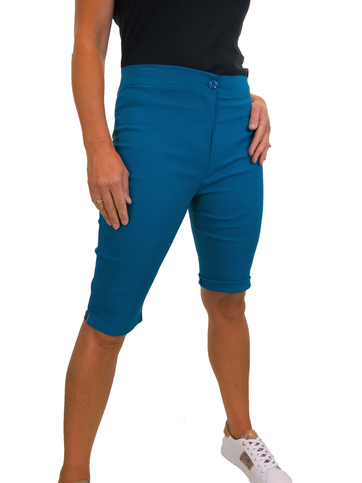 Womens High Waist Skinny Stretch Pedal Pusher Style Summer Shorts Dark Teal