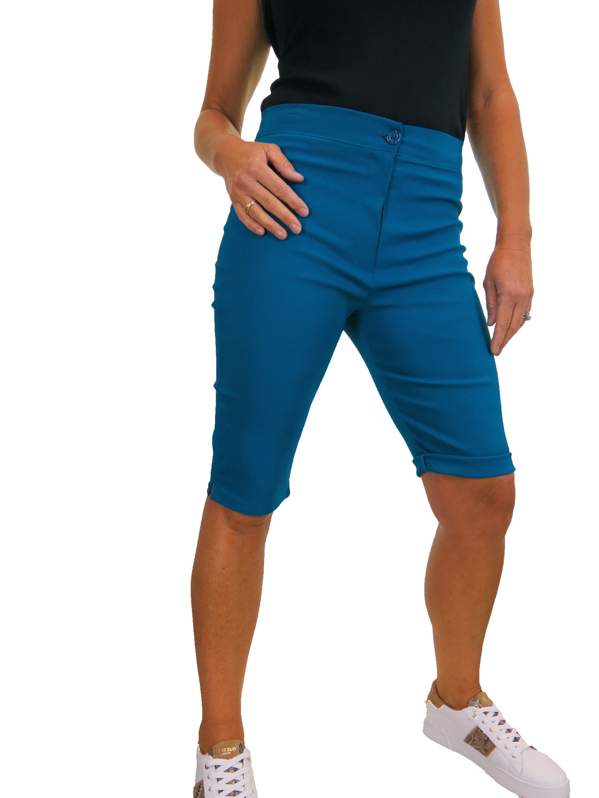 Womens High Waist Skinny Stretch Pedal Pusher Style Summer Shorts Dark Teal