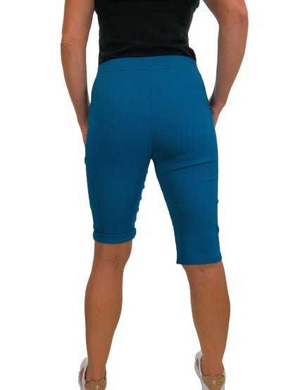 Womens High Waist Skinny Stretch Pedal Pusher Style Summer Shorts Dark Teal