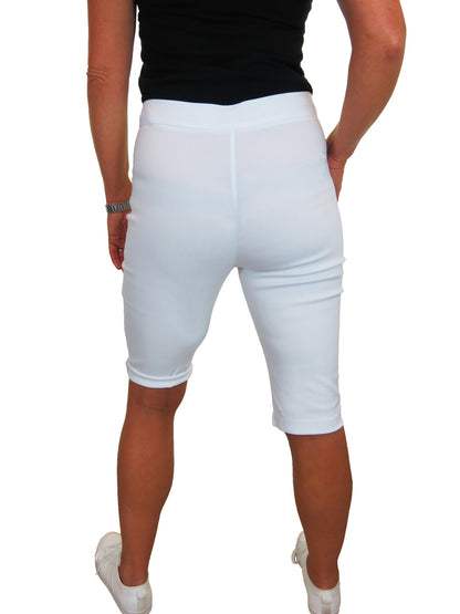 Womens High Waist Skinny Stretch Pedal Pusher Style Summer Shorts White
