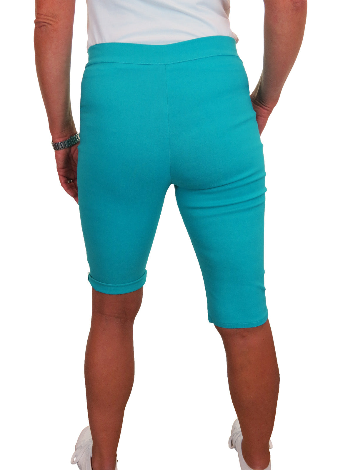 Womens High Waist Skinny Stretch Pedal Pusher Style Summer Shorts Turquoise Blue