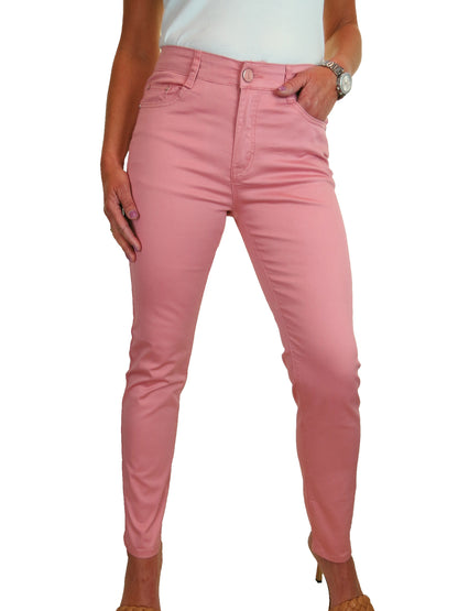Womens High Rise Slim Leg Stretch Chino Jeans Rose Pink