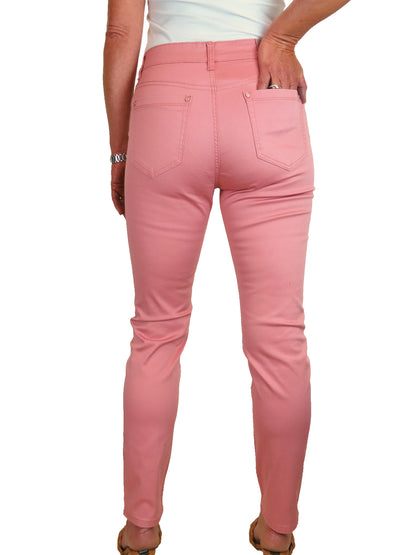 Womens High Rise Slim Leg Stretch Chino Jeans Rose Pink