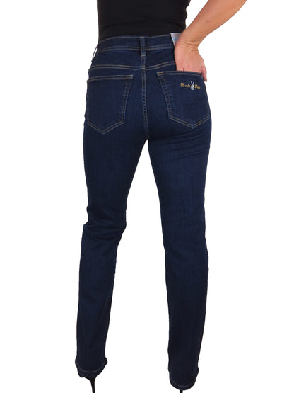 Womens Straight Leg High Waist Denim Jeans Soft Wash Indigo Blue