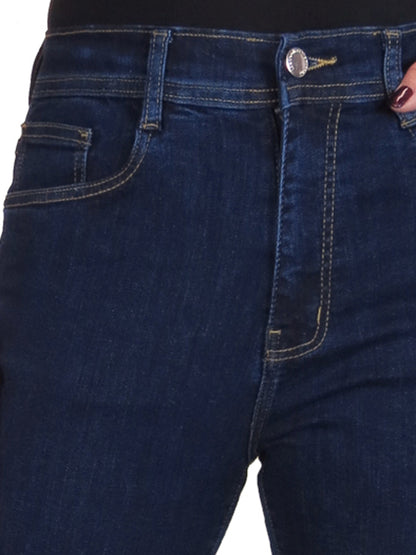 Womens Straight Leg High Waist Denim Jeans Soft Wash Indigo Blue