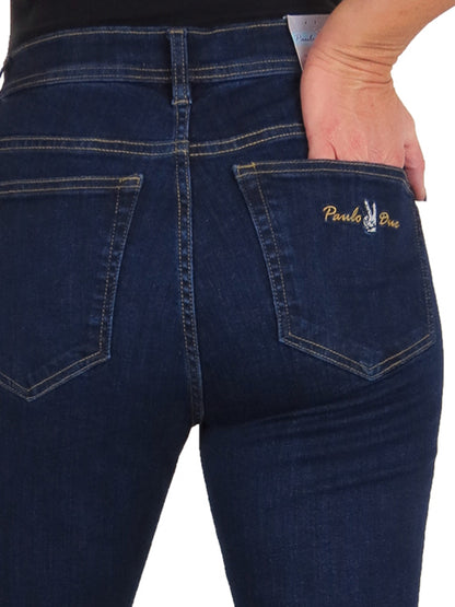 Womens Straight Leg High Waist Denim Jeans Soft Wash Indigo Blue