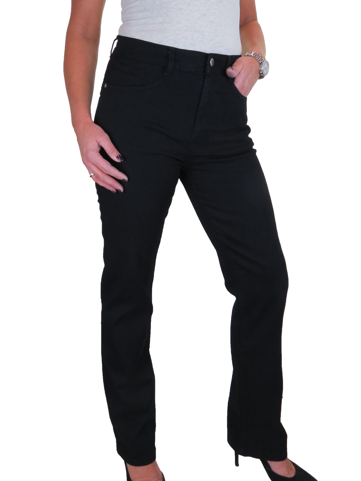 Womens Straight Leg High Waist Denim Jeans Black