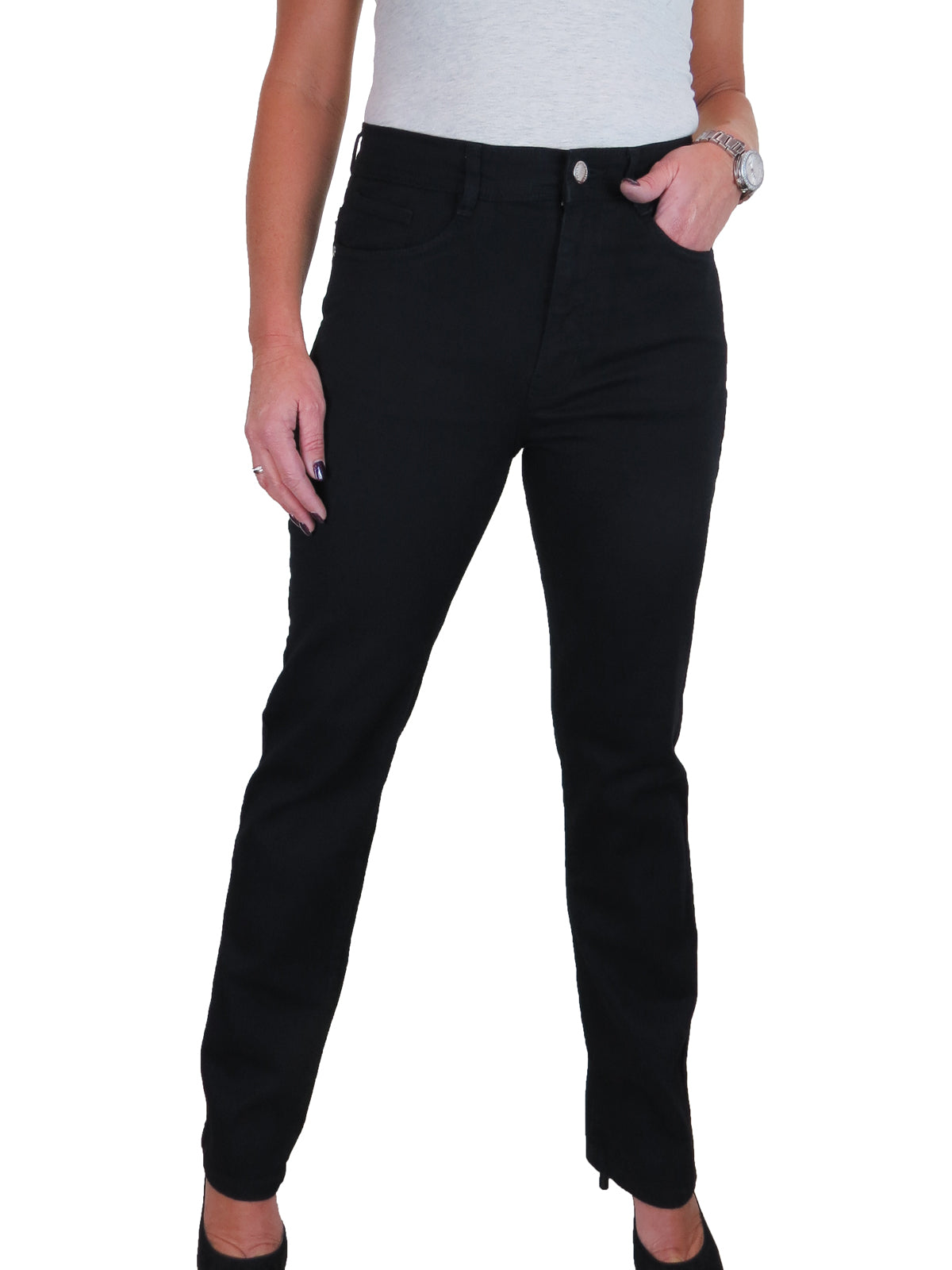 Womens Straight Leg High Waist Denim Jeans Black