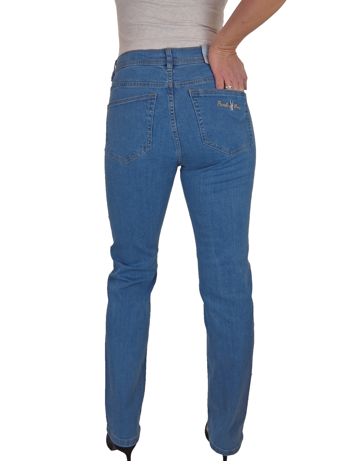 Womens Straight Leg High Waist Denim Jeans Smooth Mid Blue