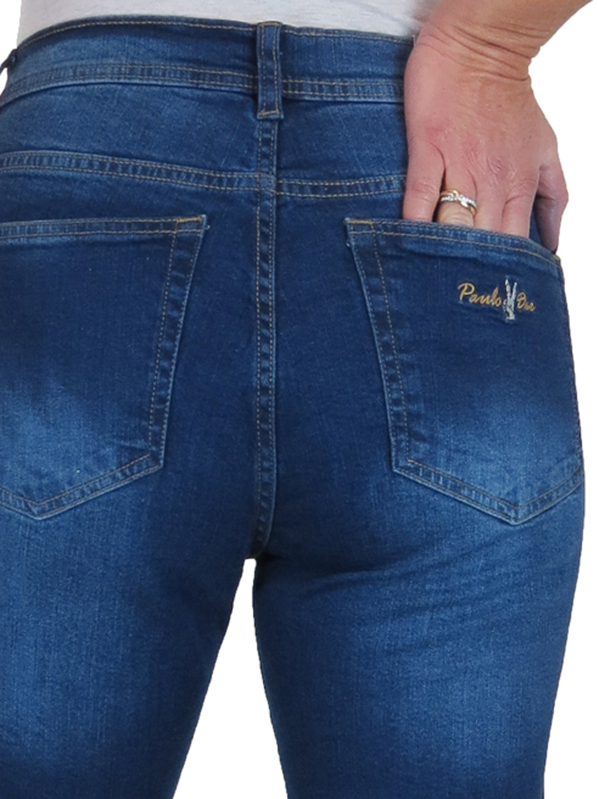 Womens Straight Leg High Waist Denim Jeans Deep Blue Fade
