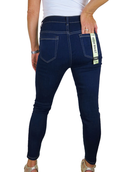 Womens Very Stretchy Ankle Length Skinny Denim Jeans Indigo Blue