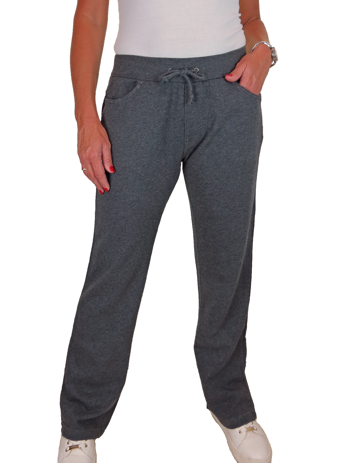Womens Soft Straight Leg Jogging Bottoms Loop Back Grey
