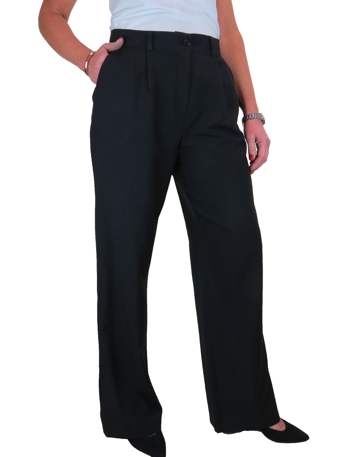 Womens Wide Leg High Waist Trousers Black