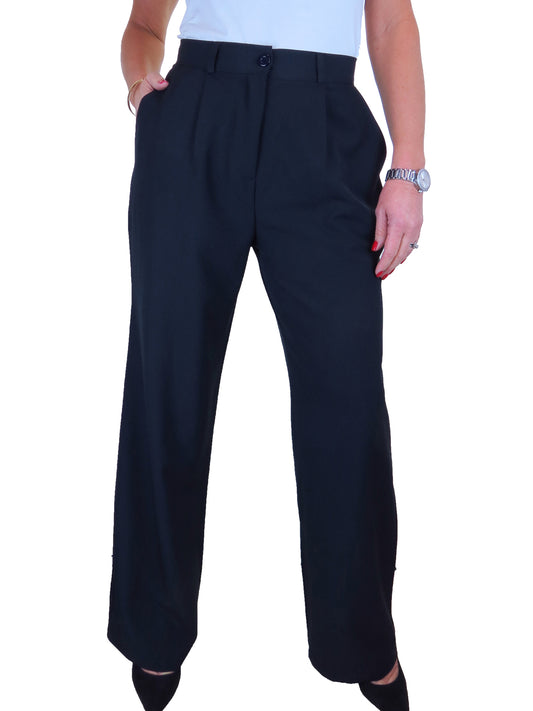 Womens Wide Leg High Waist Trousers Navy Blue