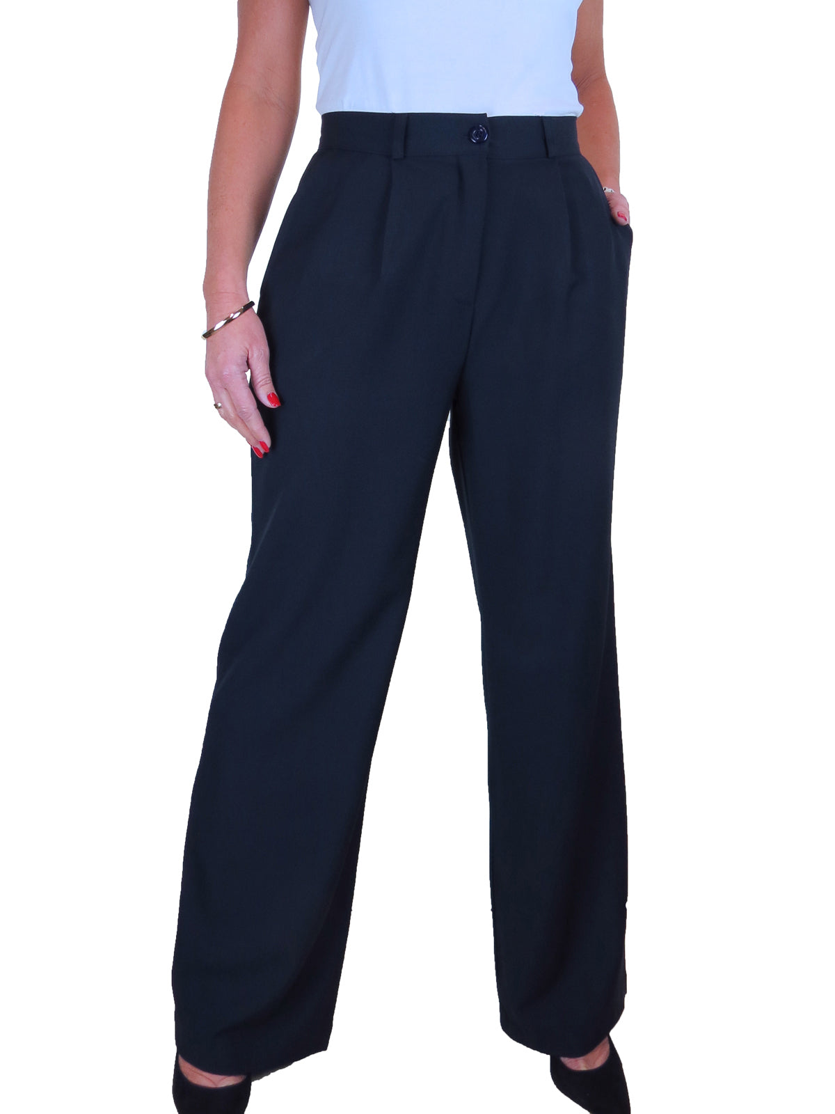 Womens Wide Leg High Waist Trousers Navy Blue