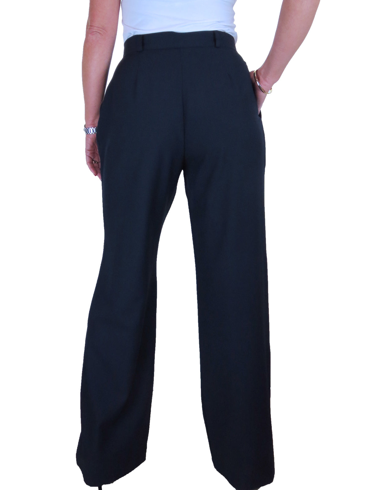 Womens Wide Leg High Waist Trousers Navy Blue