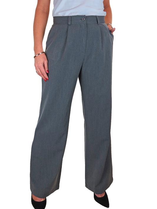 Womens Wide Leg High Waist Trousers Marl Grey