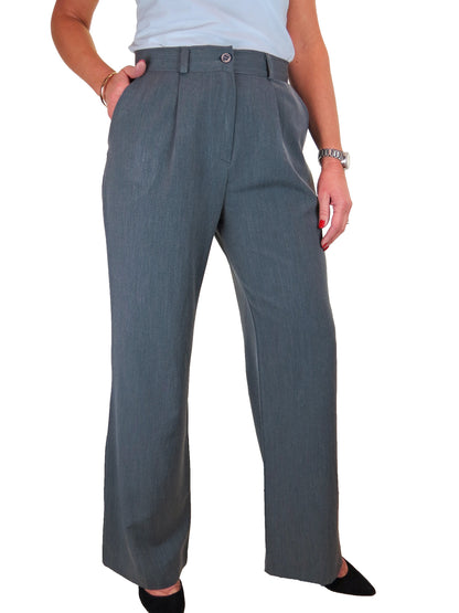 Womens Wide Leg High Waist Trousers Marl Grey