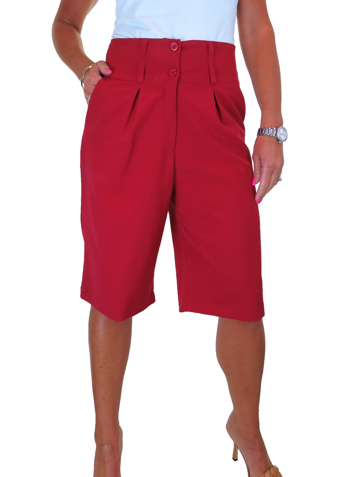 Womens Wide Leg High Waist Loose Fit Shorts Red
