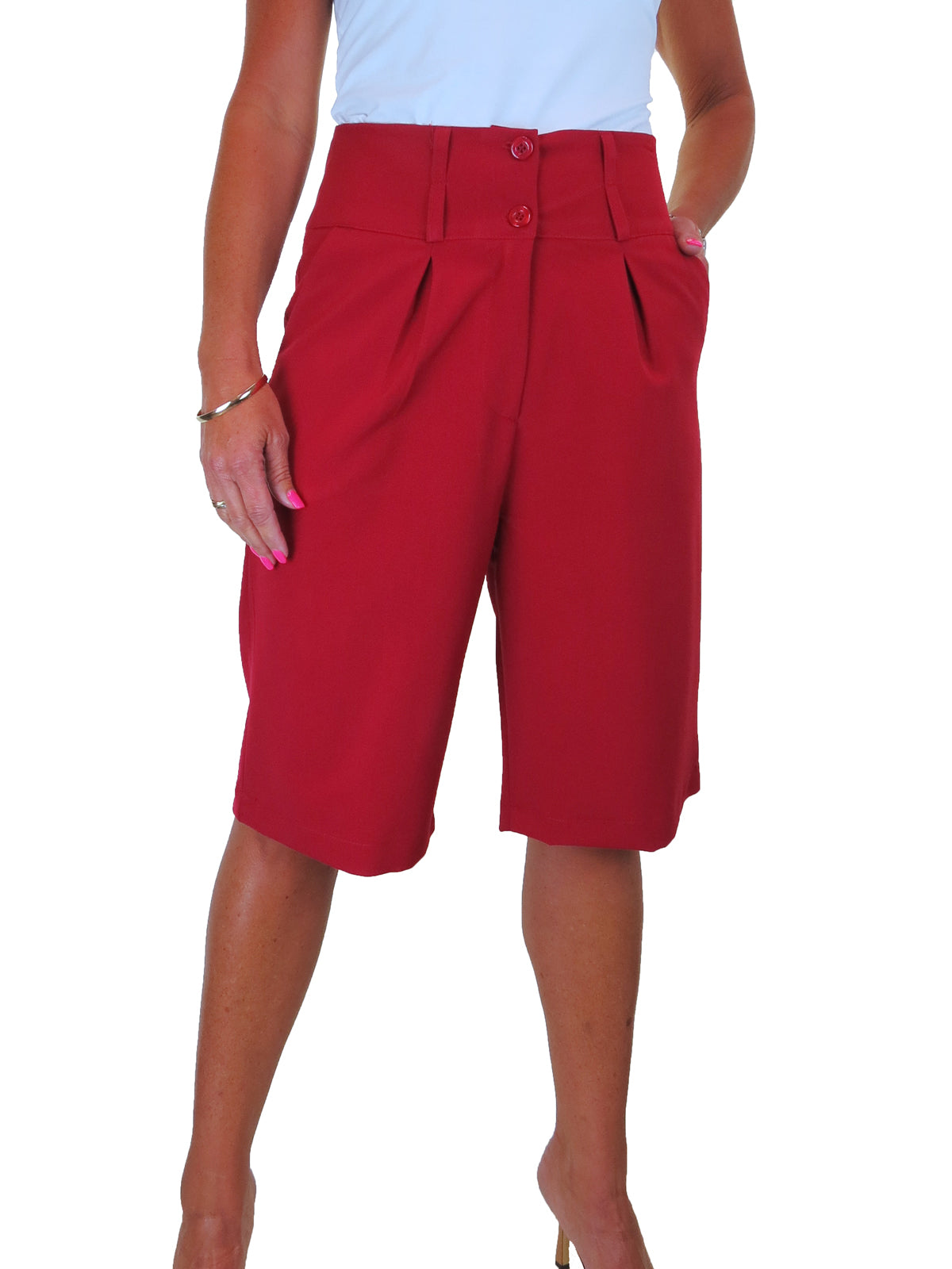 Womens Wide Leg High Waist Loose Fit Shorts Red