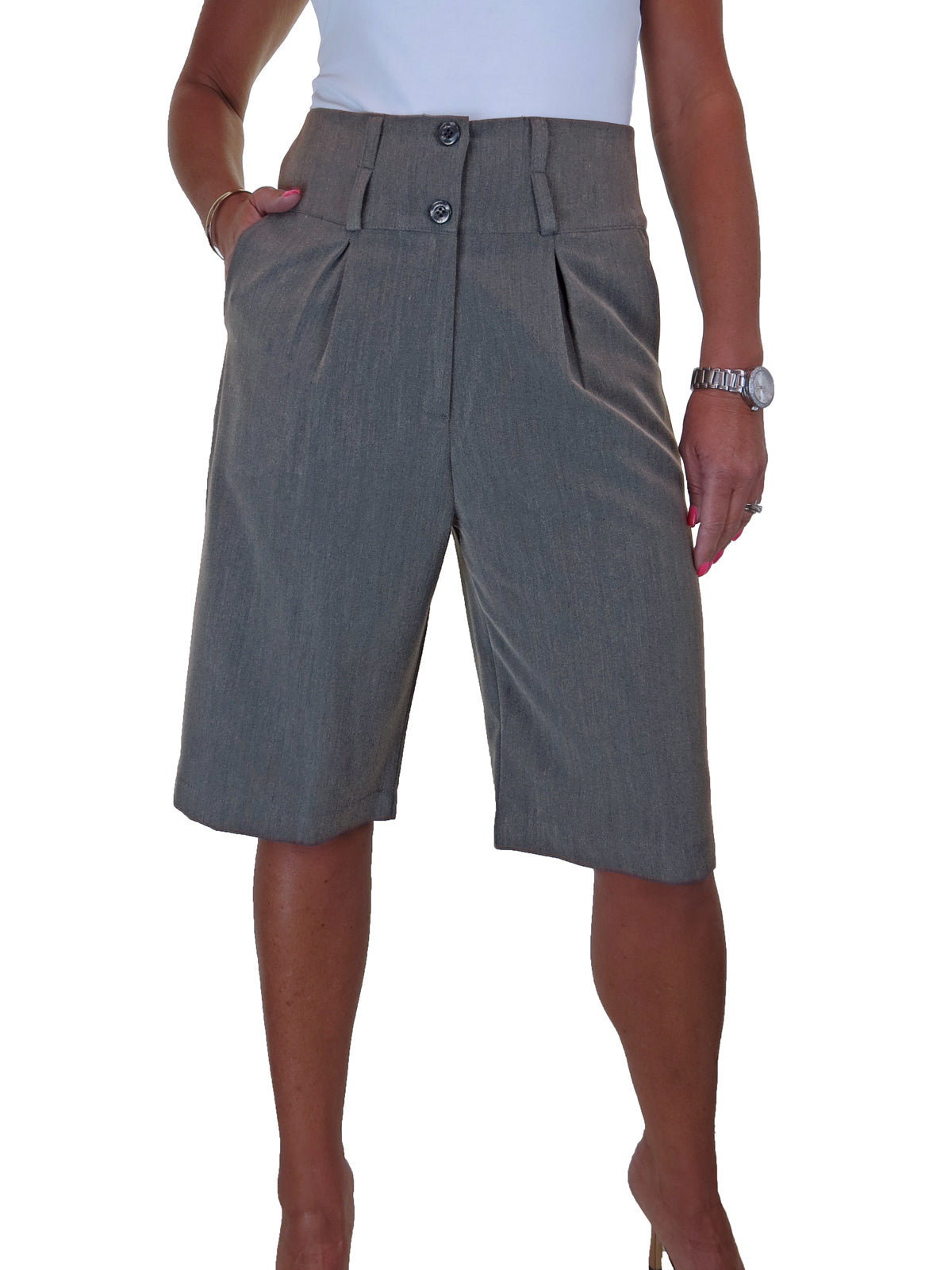 Smart Womens Wide Leg High Waist Loose Fit Shorts Marl Grey