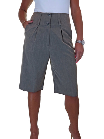Smart Womens Wide Leg High Waist Loose Fit Shorts Marl Grey