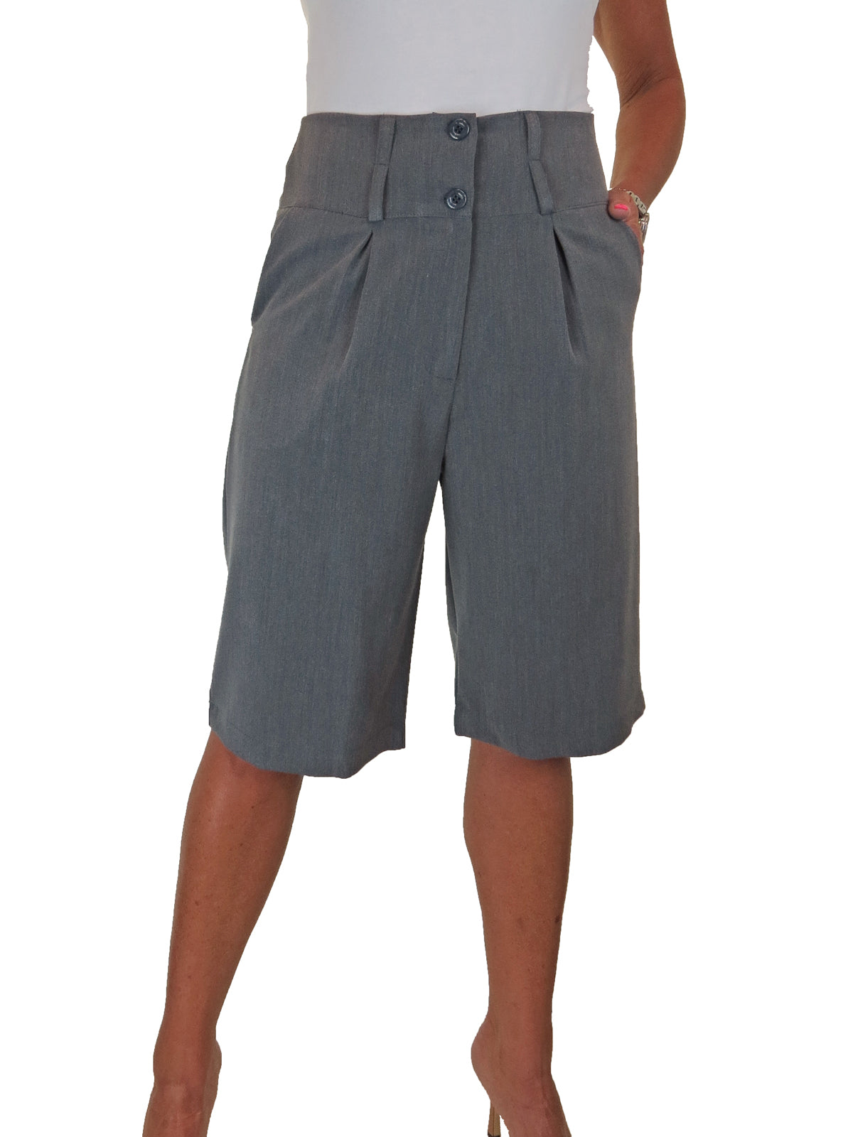 Smart Womens Wide Leg High Waist Loose Fit Shorts Marl Grey