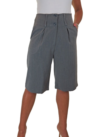 Smart Womens Wide Leg High Waist Loose Fit Shorts Marl Grey