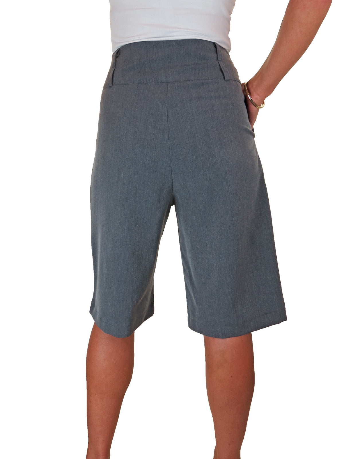 Smart Womens Wide Leg High Waist Loose Fit Shorts Marl Grey