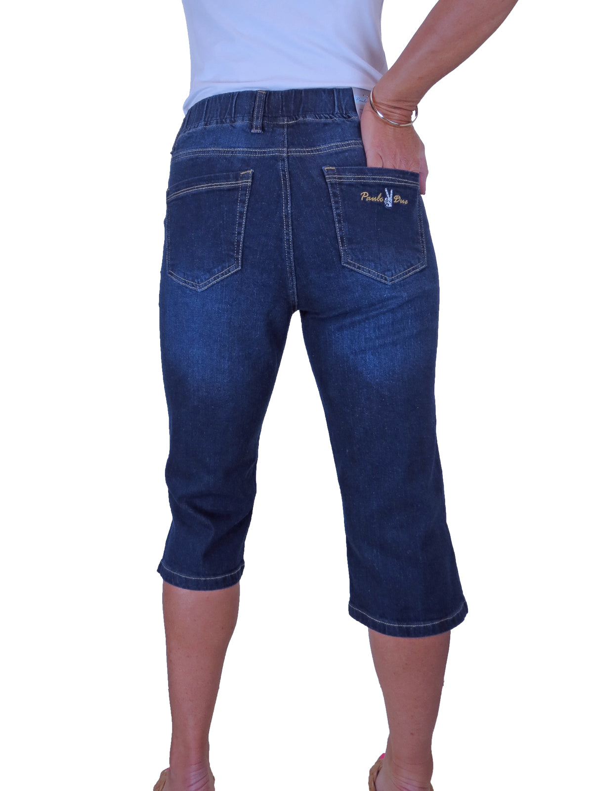 Women's Elasticated Waist Below Knee Jogger Style Jeggings Dark Faded Blue