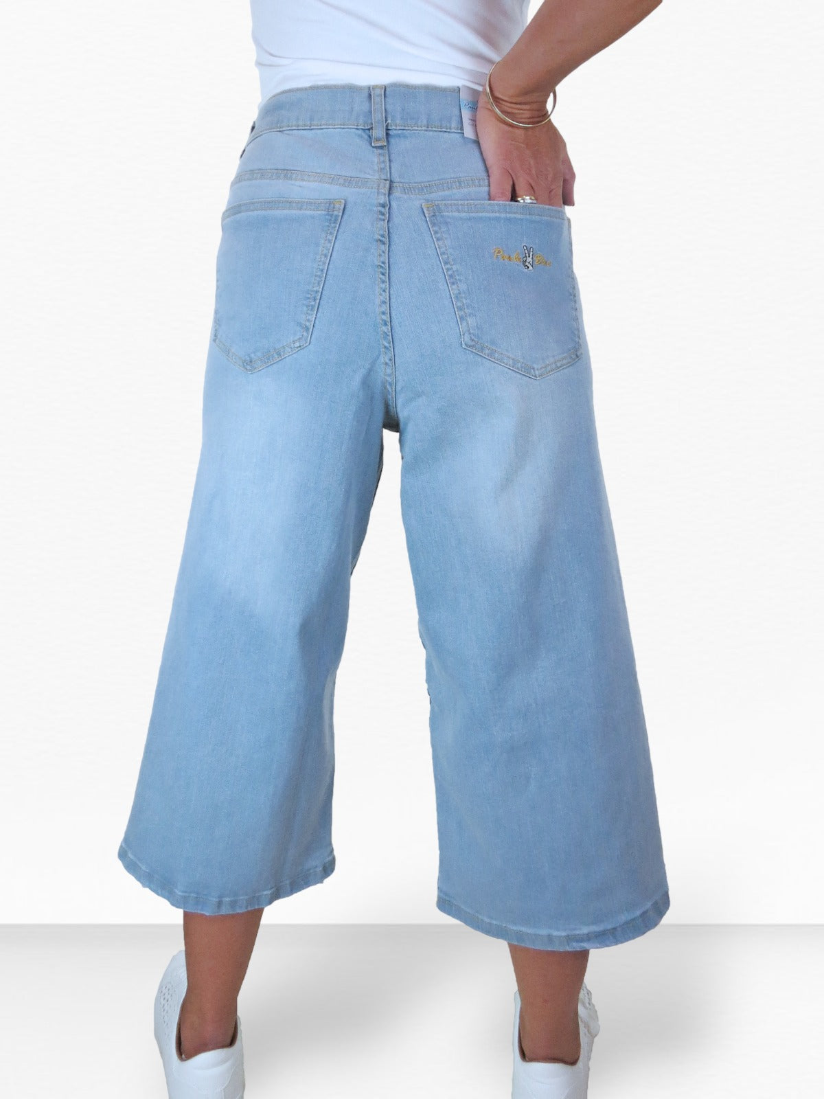 Women's High Waist Wide Leg Denim Culotte Jeans Bleach Blue