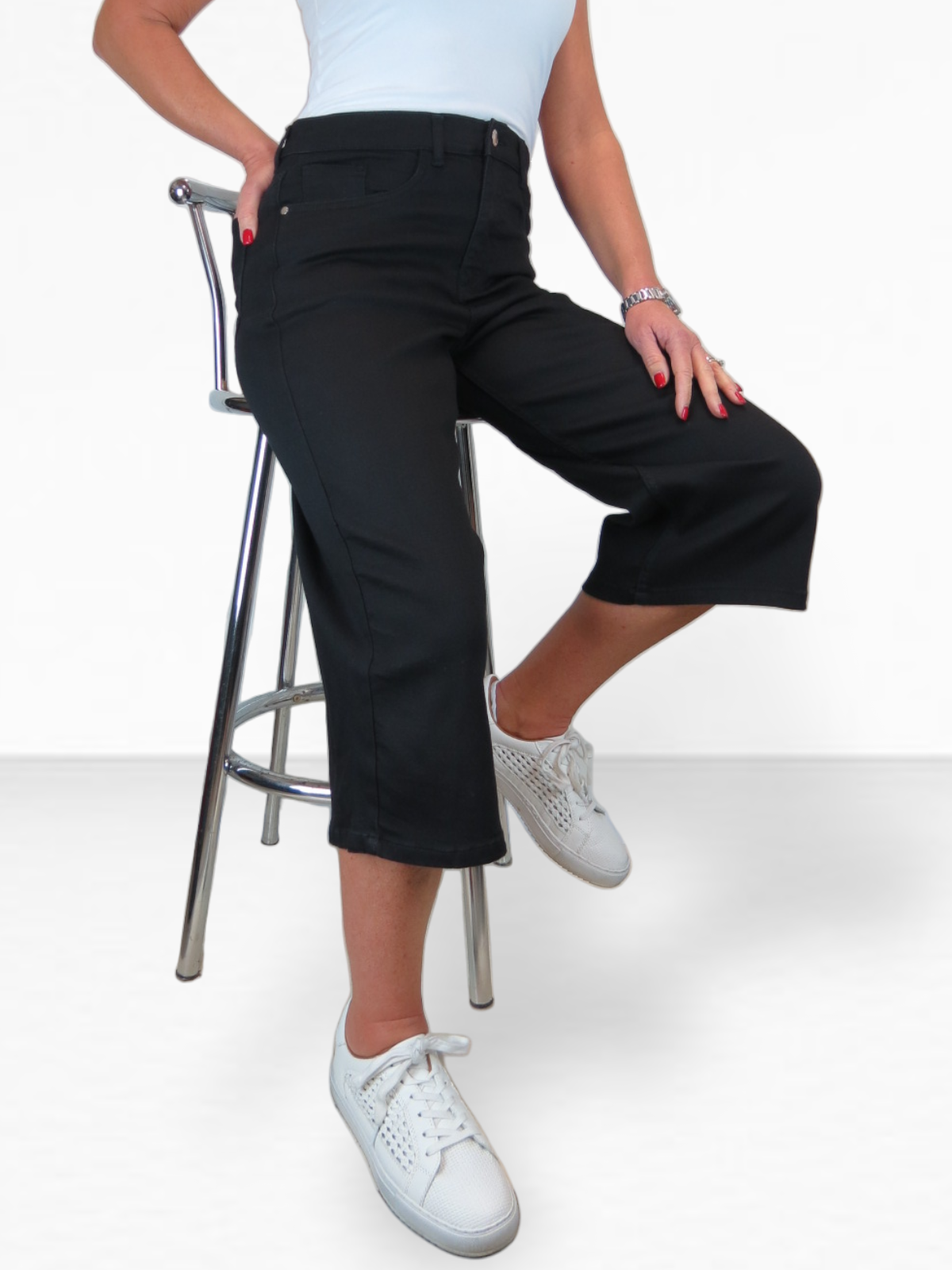 Women's High Waist Wide Leg Denim Culotte Jeans Black