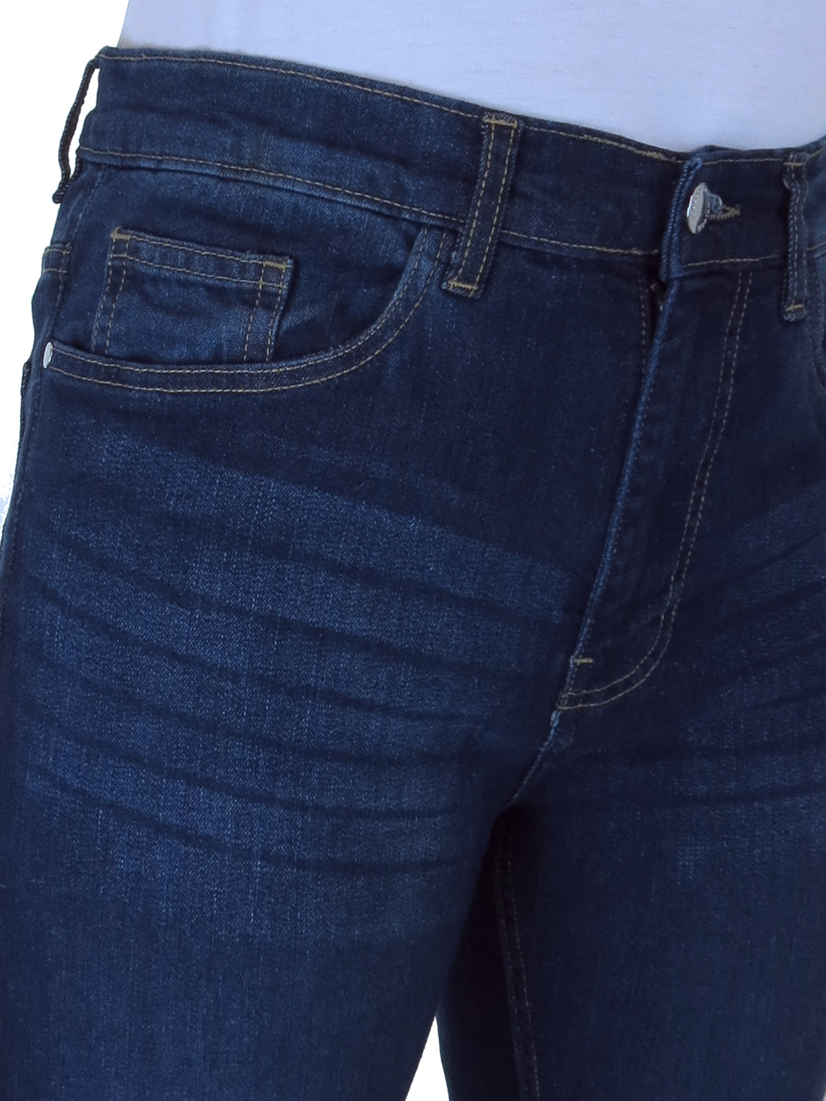 Women's Flared Stretch Denim High Waist Jeans With Frayed Hem Dark Faded Blue