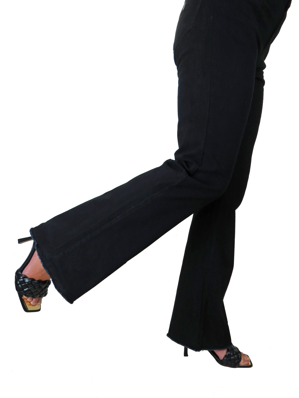 Women's Flared Stretch Denim High Waist Jeans With Frayed Hem Black