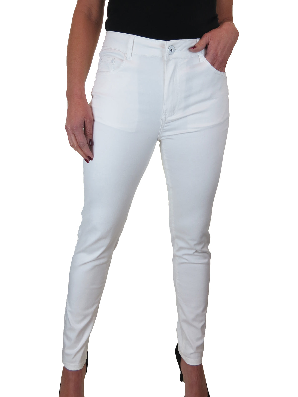 Women's High Waist Coloured Cotton Jeans White