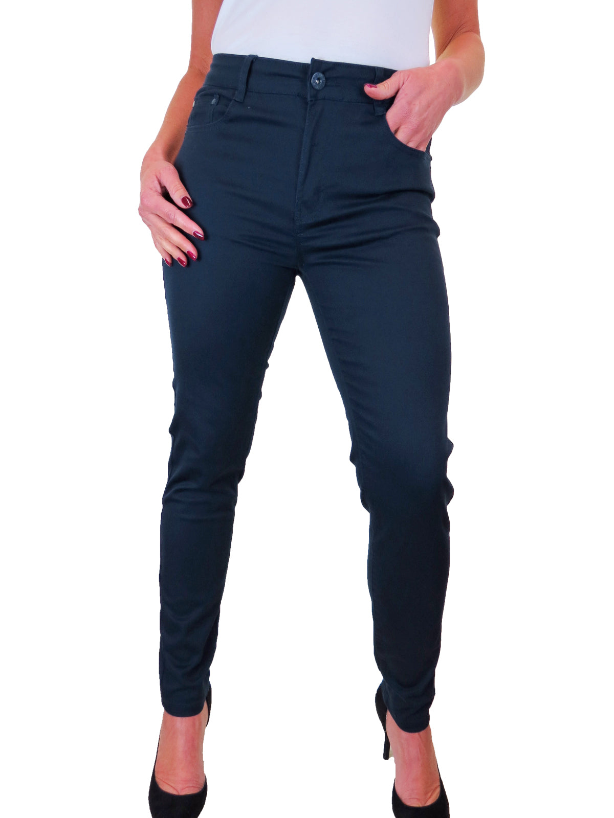 Women's High Waist Coloured Cotton Jeans Navy Blue
