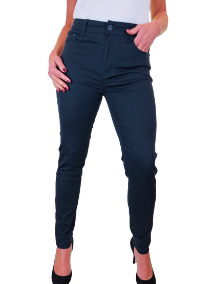 Women's High Waist Coloured Cotton Jeans Navy Blue
