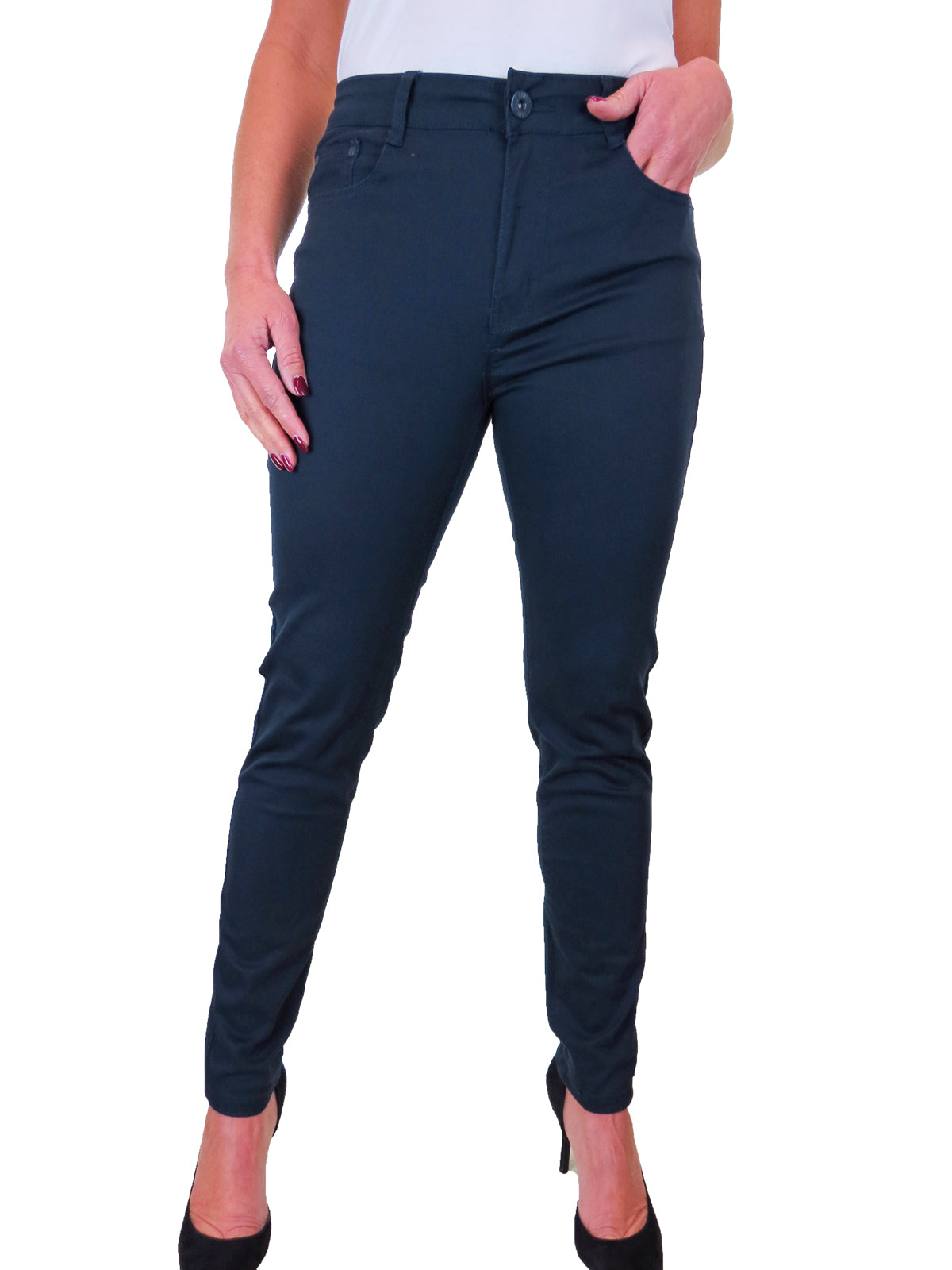 Women's High Waist Coloured Cotton Jeans Navy Blue
