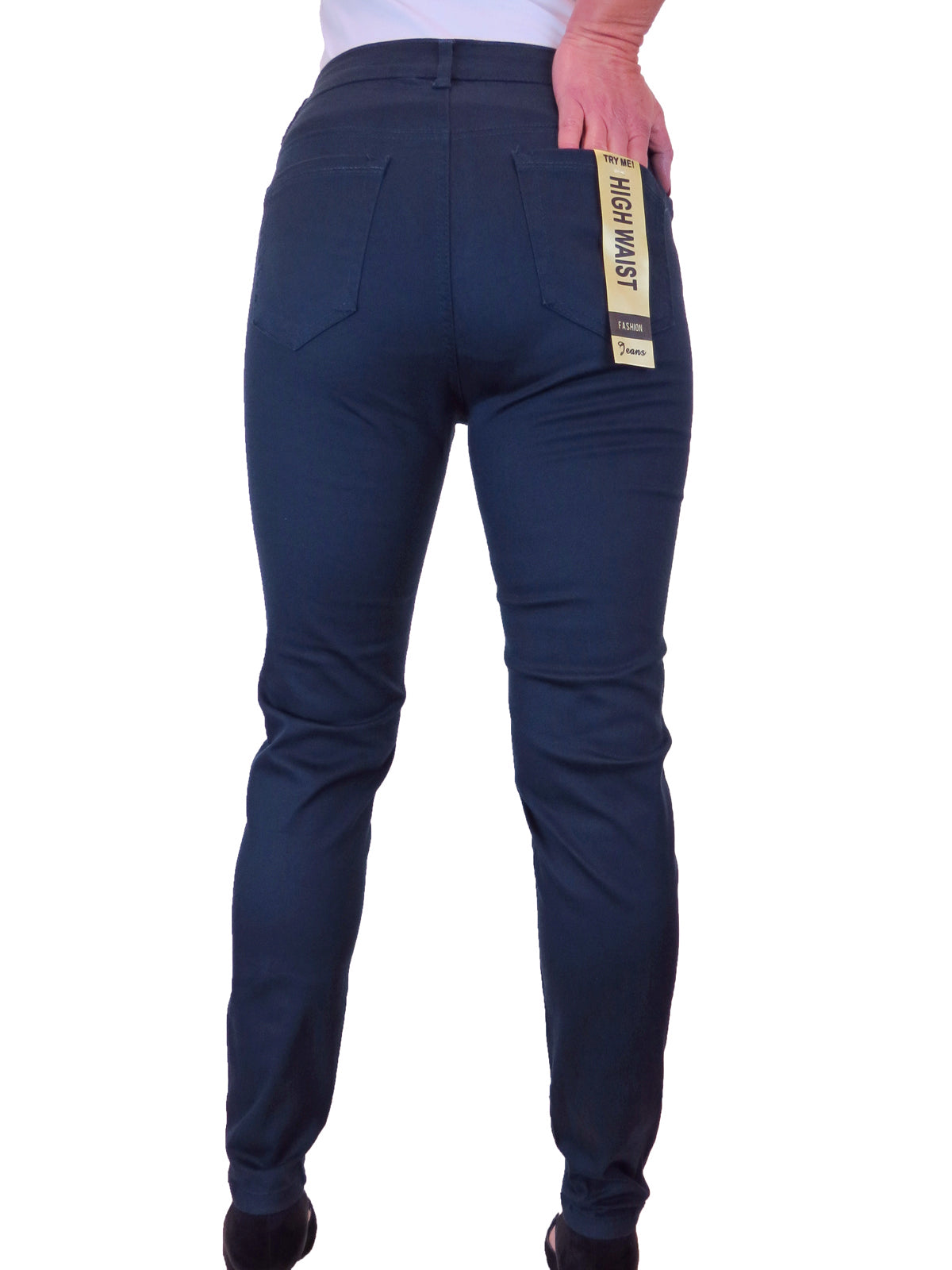 Women's High Waist Coloured Cotton Jeans Navy Blue