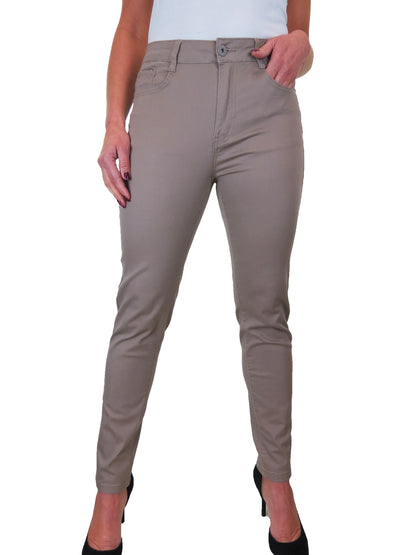 Women's High Waist Coloured Cotton Jeans Taupe Brown