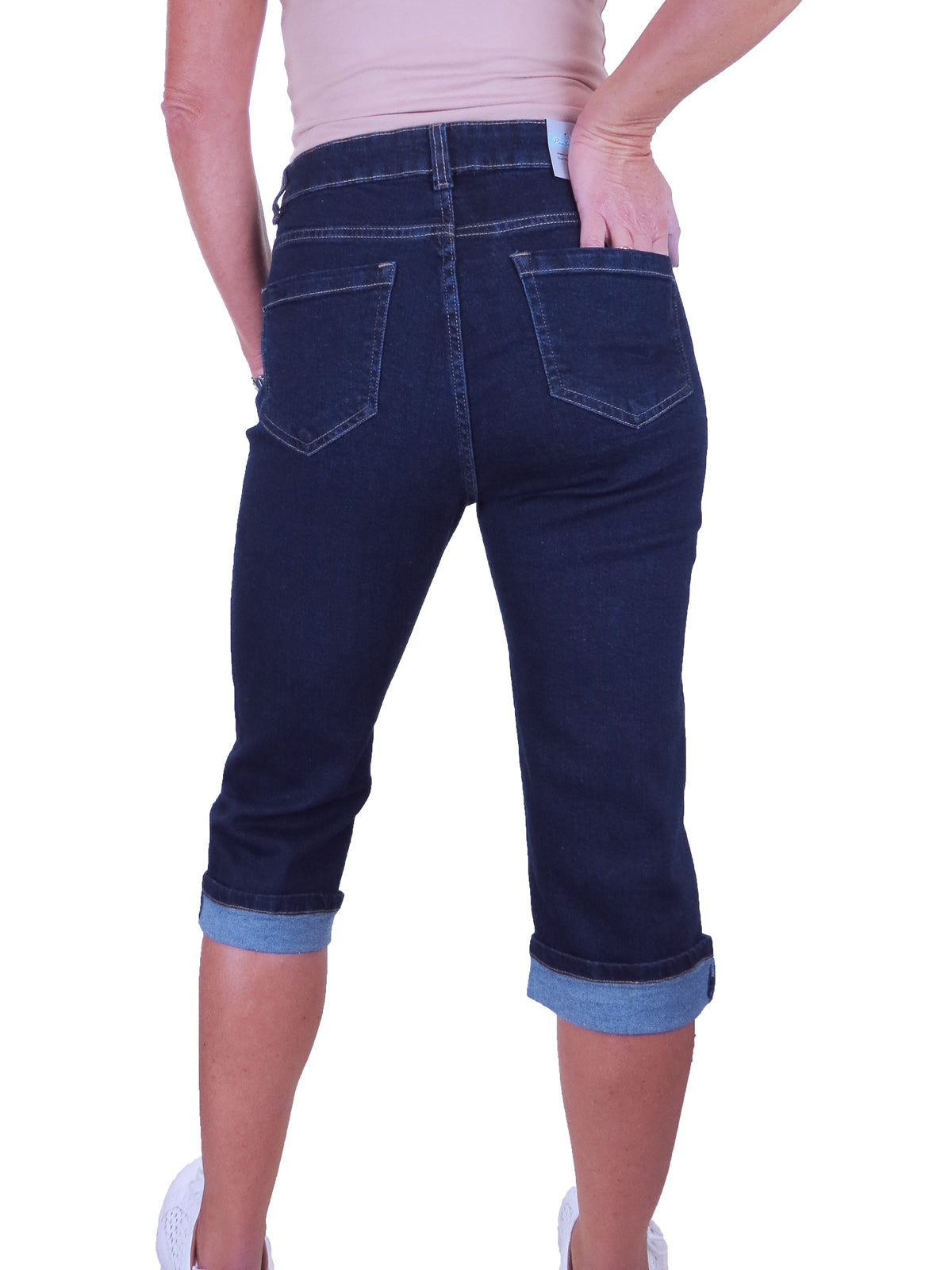 Women's Cropped Stretch Denim Slim Fit Capri Jeans Indigo Dark Blue