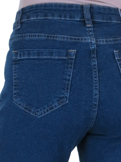 Women's Cropped Stretch Denim Slim Fit Capri Jeans Dark Blue Fade