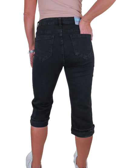 Women's Cropped Stretch Denim Slim Fit Capri Jeans Black
