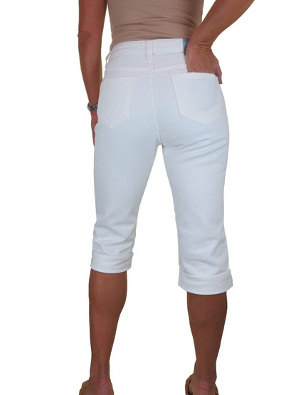 Women's Cropped Stretch Denim Slim Fit Capri Jeans White