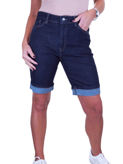 Women's High Waist Slim Denim Bermuda Denim Shorts Indigo Dark Blue