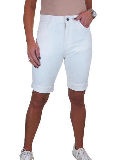 Women's High Waist Slim Denim Bermuda Denim Shorts White