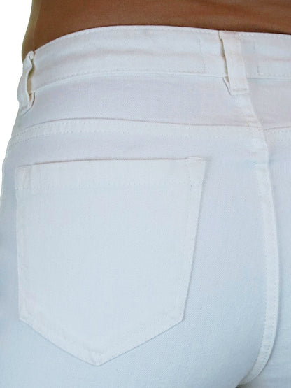 Women's High Waist Slim Denim Bermuda Denim Shorts White