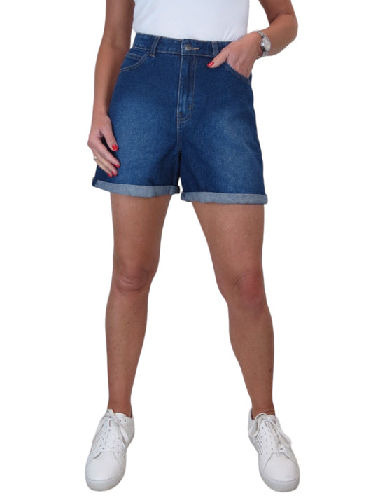 Women's High Waist Denim Mom Shorts Dark Blue Faded