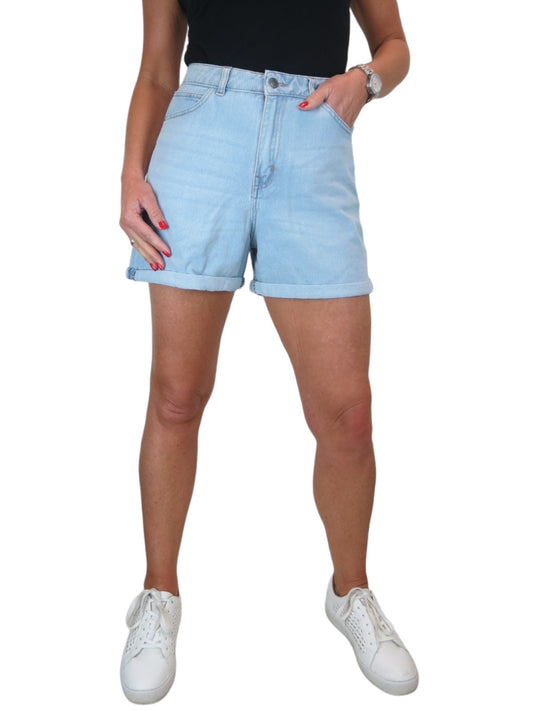 Women's High Waist Denim Mom Shorts Bleached Pale Blue